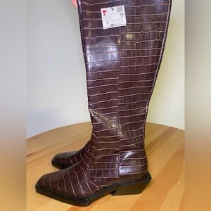 Zara Croc-Effect Boots| Premium Faux Leather| Airfit Comfort | Size US 6.5 | NWT